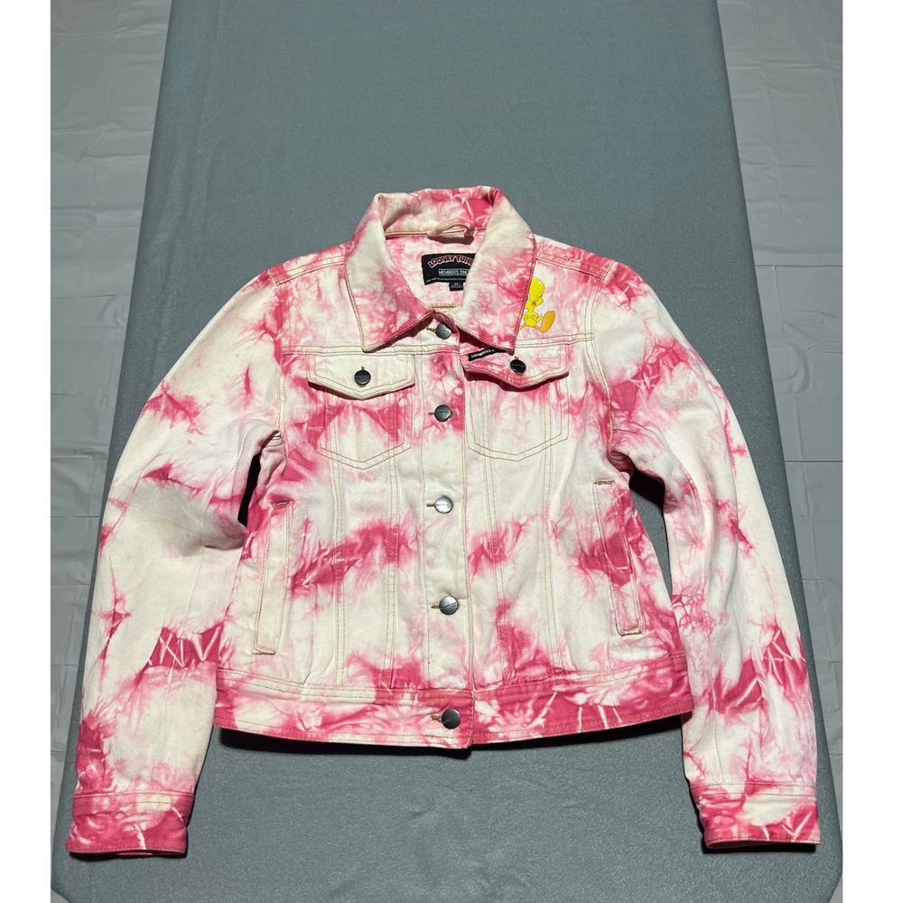 Members Only Looney Tunes Pink Tie Dye Denim Jacket Bugs Bunny Tweety Medium